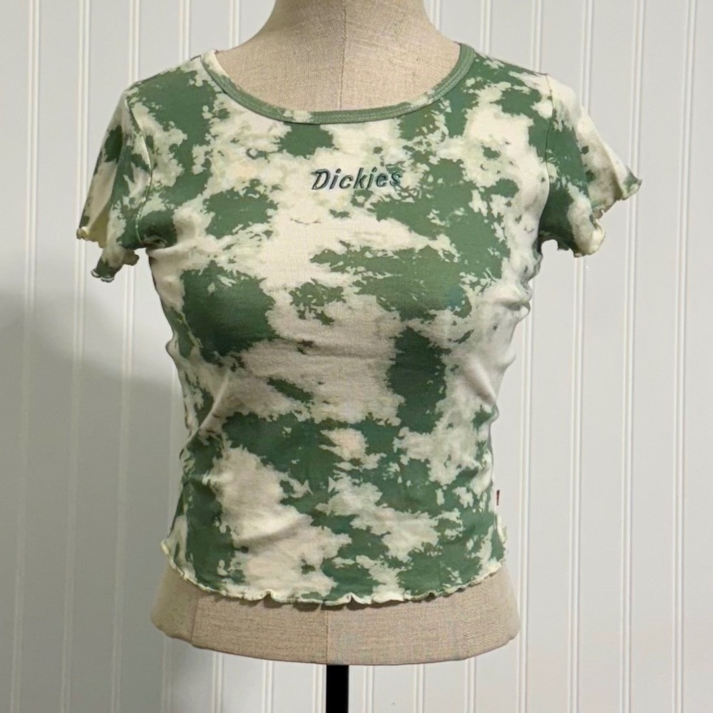 Dickies Girl Womens Small Tie Dye Baby Tee Green White Lettuce‎ Trim Y2K Skater
